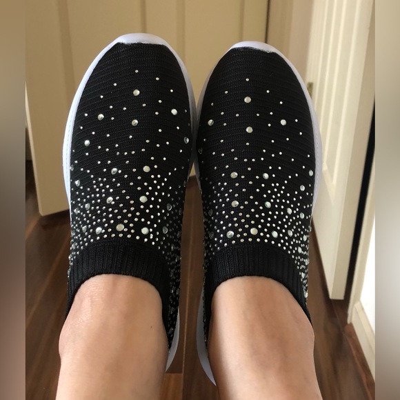 Sock Shoe; Rhinestone Embellishments; Slip-On; Low Top Design; Black - Picture 3 of 8